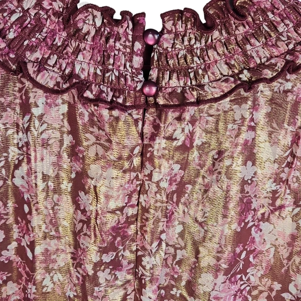 Crystal Doll - Floral Dress, Long Sleeves, Tiered Skirt  Size XL color Wine - Picture 7 of 11